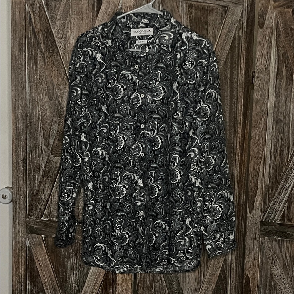 Nick Graham Men's Black and White Paisley Shirt